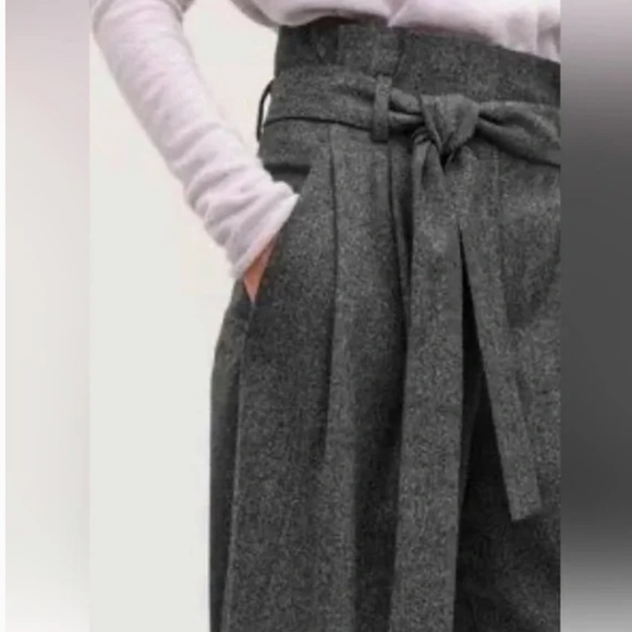 COS Dress Pants Herringbone Gray High waist Wide leg Parachute Darted Wool 4 - Picture 3 of 14
